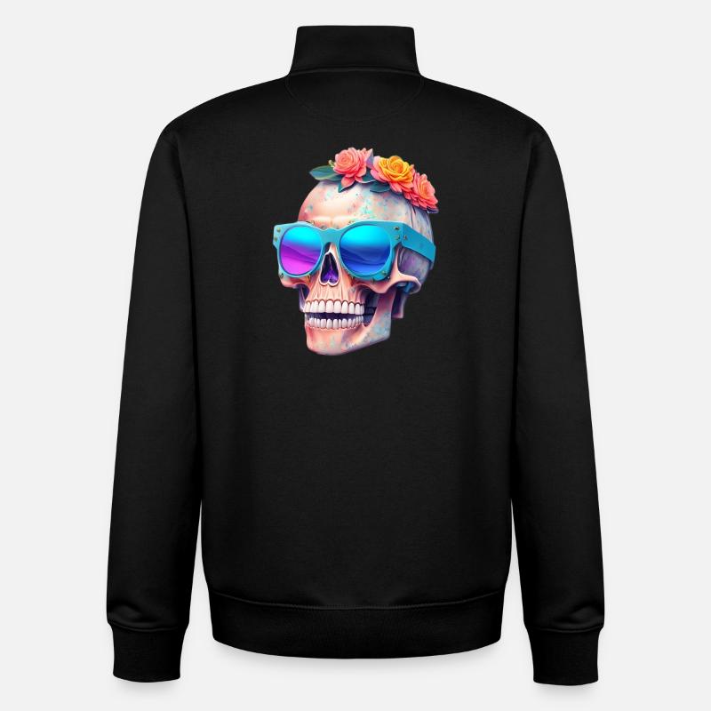 Crâne - Sweat zippé unisexe en coton bio Stanley/Stella - noir