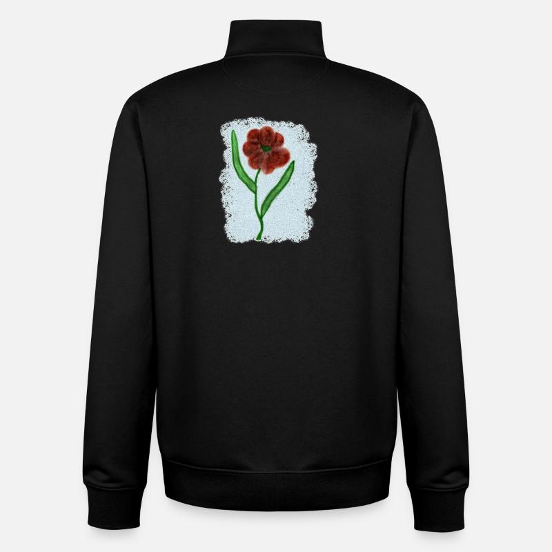 Rusty Red Flower with Green Leaves - Unisex Organic Zip Sweatshirt by Stanley/Stella - black
