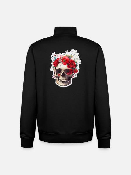 Skull with red flowers - Unisex Organic Zip Sweatshirt by Stanley/Stella - black