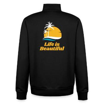 La vie est belle - Sweat zippé unisexe en coton bio Stanley/Stella - noir - Dos - AI Model Male 185 light (185cm)