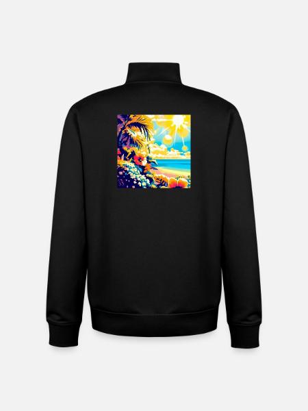Plage tropicale rétro et soleil - Sweat zippé unisexe en coton bio Stanley/Stella - noir