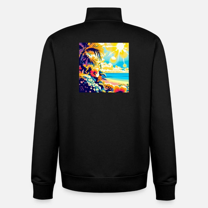 Plage tropicale rétro et soleil - Sweat zippé unisexe en coton bio Stanley/Stella - noir