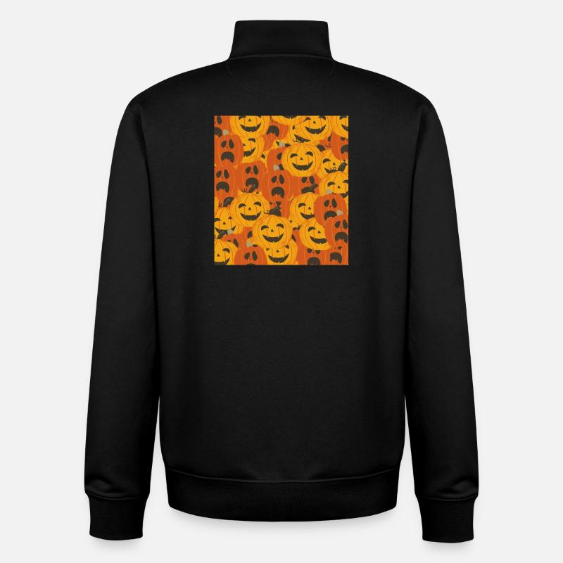 Spooky Pumpkins Halloween Pattern - Unisex Organic Zip Sweatshirt by Stanley/Stella - black