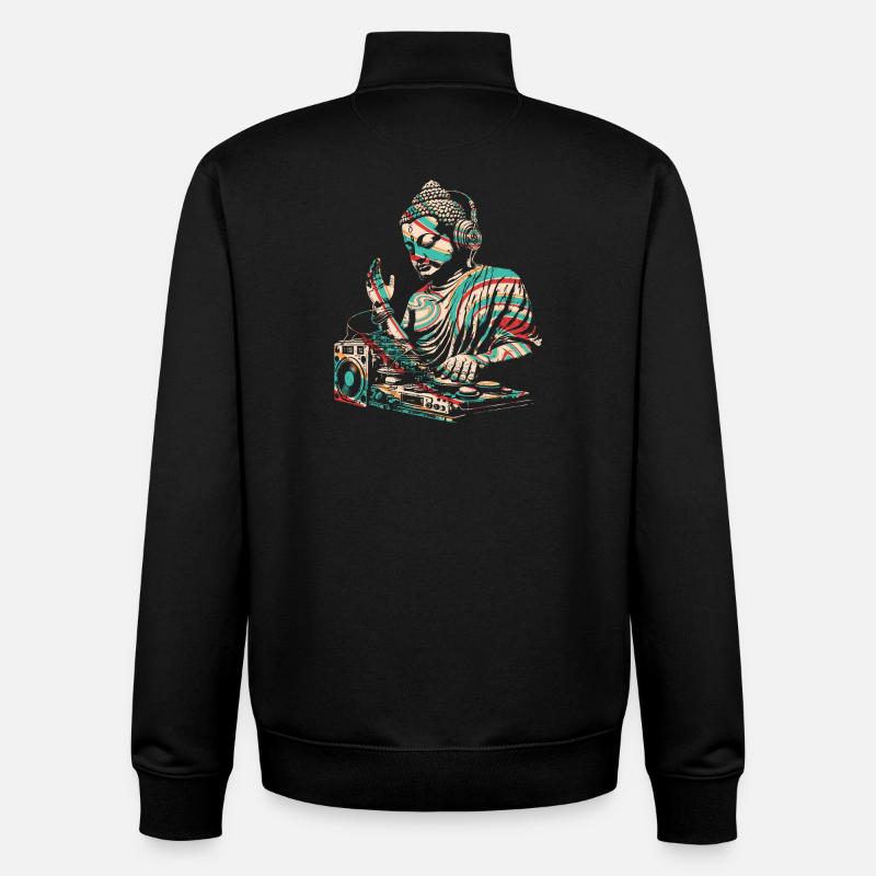 Bouddha DJ - Sweat zippé unisexe en coton bio Stanley/Stella - noir