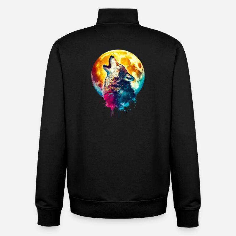 Wolf heult den Mond an - Unisex Organic Zip Sweatshirt von Stanley/Stella - Schwarz