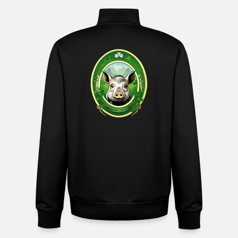 Cochon chanceux avec trèfles - Sweat zippé unisexe en coton bio Stanley/Stella - noir