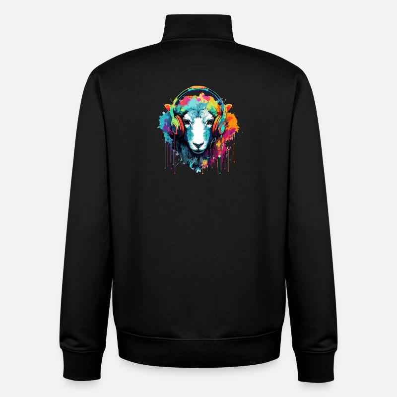 Moutons avec écouteurs Moutons animaux - Sweat zippé unisexe en coton bio Stanley/Stella - noir