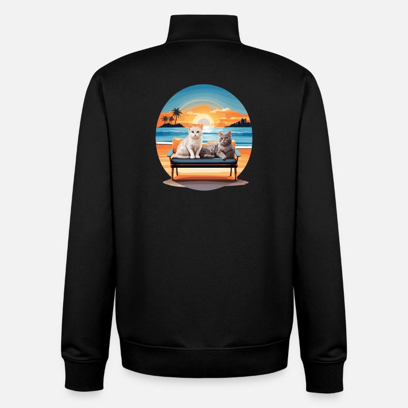 Chats sur le canapé - Sweat zippé unisexe en coton bio Stanley/Stella - noir