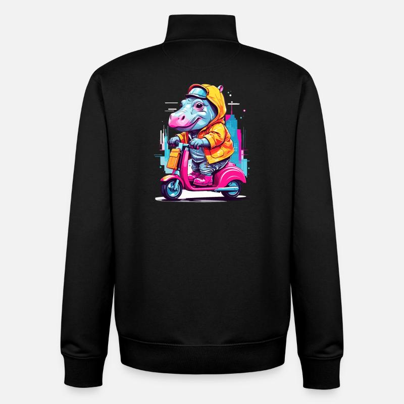 Hippopotame en scooter - Sweat zippé unisexe en coton bio Stanley/Stella - noir