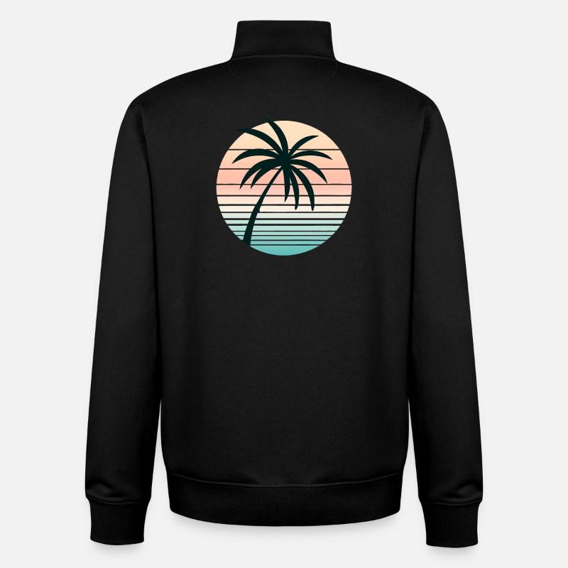 Paume Synthwave - Sweat zippé unisexe en coton bio Stanley/Stella - noir
