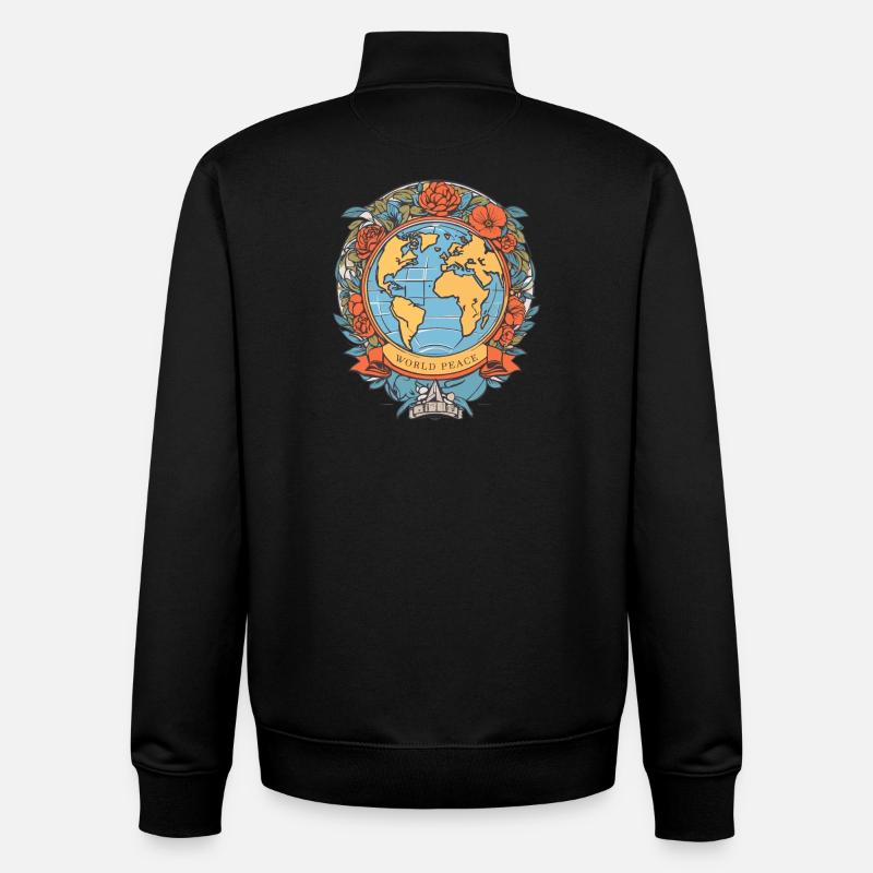 Paix mondiale sur Terre - Sweat zippé unisexe en coton bio Stanley/Stella - noir