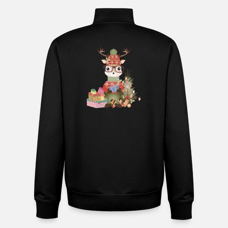 Hirsch mit Weihnachtsgeschenke,Brille und Mütze - Unisex Organic Zip Sweatshirt von Stanley/Stella - Schwarz