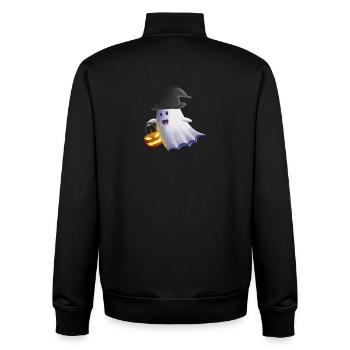 Fantôme avec chapeau de sorcière et citrouille-lanterne - Sweat zippé unisexe en coton bio Stanley/Stella - noir - Dos - AI Model Male 185 light (185cm)