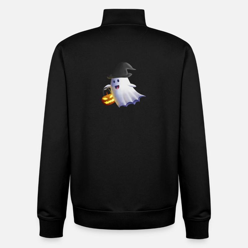 Ghost with Witch Hat and Jack-o'-Lantern - Unisex Organic Zip Sweatshirt by Stanley/Stella - black