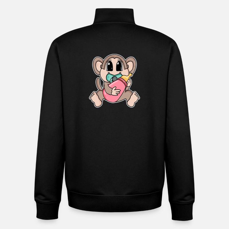 Bébé singe - Sweat zippé unisexe en coton bio Stanley/Stella - noir