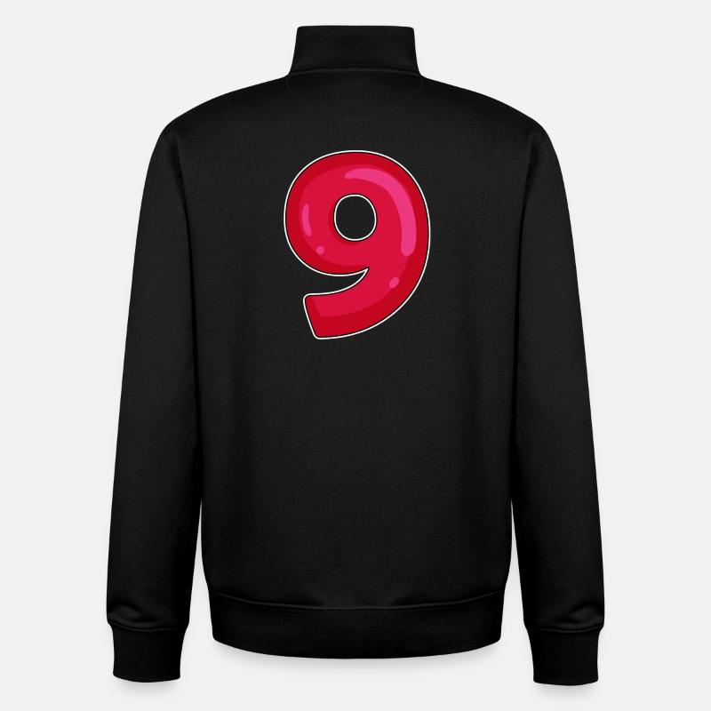 NEUF - 9 - Chiffre rouge - Sweat zippé unisexe en coton bio Stanley/Stella - noir