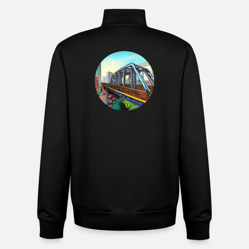 Comic Brücke in Stadt - Unisex Organic Zip Sweatshirt von Stanley/Stella - Schwarz
