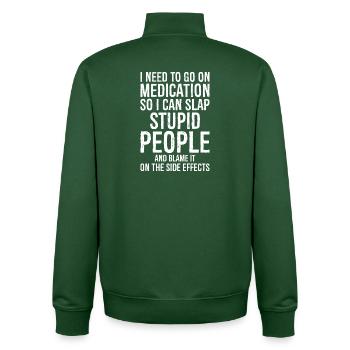 Nimm Medikamente, damit ich dumm ohrfeigen kann - Unisex Organic Zip Sweatshirt von Stanley/Stella - Flaschengrün - Hinten - AI Model Male 185 dark (185cm)