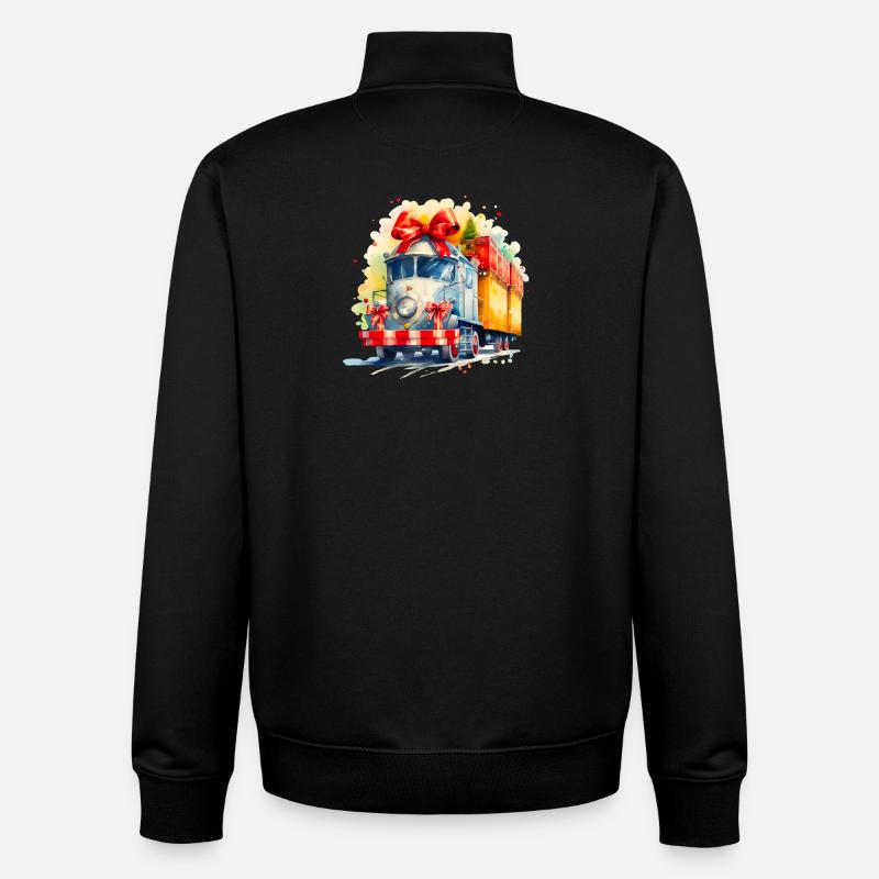 Aquarell Weihnachtszug mit Geschenken - Unisex Organic Zip Sweatshirt von Stanley/Stella - Schwarz
