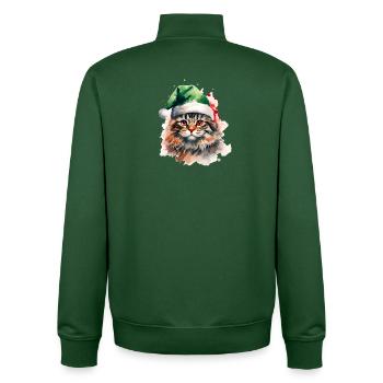Aquarelle chat avec chapeau de père Noël vert - Sweat zippé unisexe en coton bio Stanley/Stella - vert bouteille - Dos - AI Model Male 185 dark (185cm)