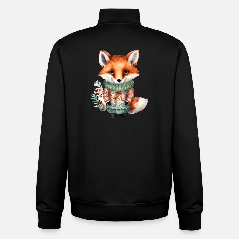 Winter fox in sweater - Unisex Organic Zip Sweatshirt by Stanley/Stella - black