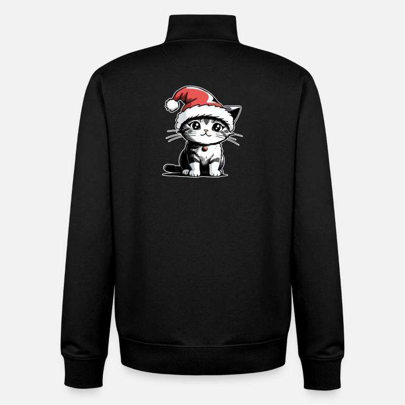 Chat Noël - Sweat zippé unisexe en coton bio Stanley/Stella - noir