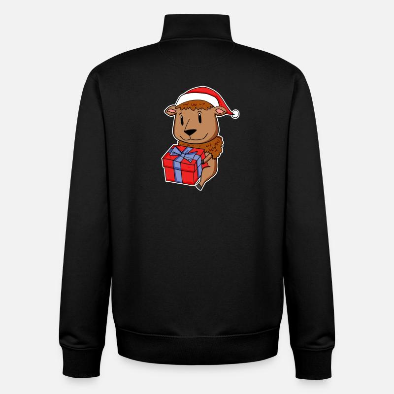 Bison mit Weihnachtsmütze und Weihnachtsgeschenk - Unisex Organic Zip Sweatshirt von Stanley/Stella - Schwarz