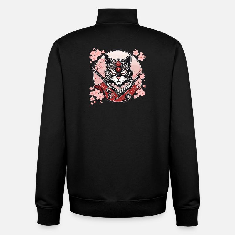 Démoniaque Kawaii Neko Samurai : chat samouraï - Sweat zippé unisexe en coton bio Stanley/Stella - noir