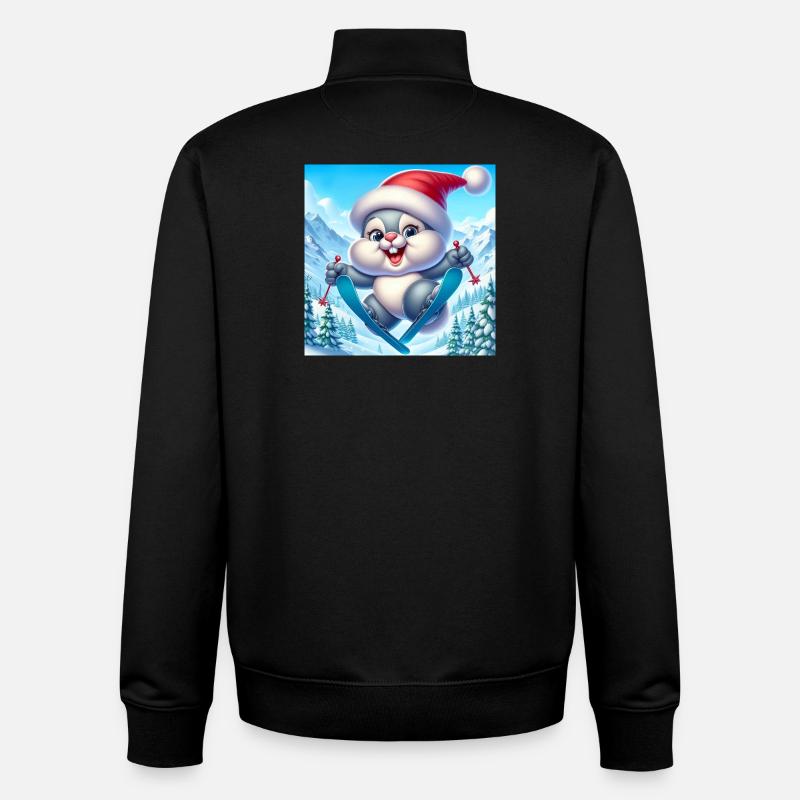 Lapin Saut Ski Noël - Sweat zippé unisexe en coton bio Stanley/Stella - noir