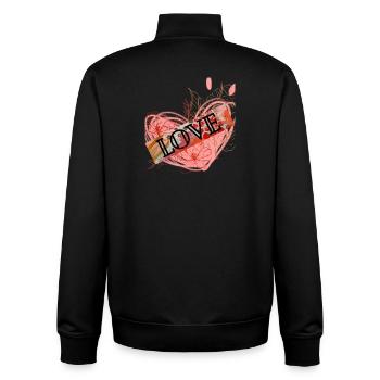 Coeur avec des fleurs et message d’amour - Sweat zippé unisexe en coton bio Stanley/Stella - noir - Dos - AI Model Male 185 light (185cm)