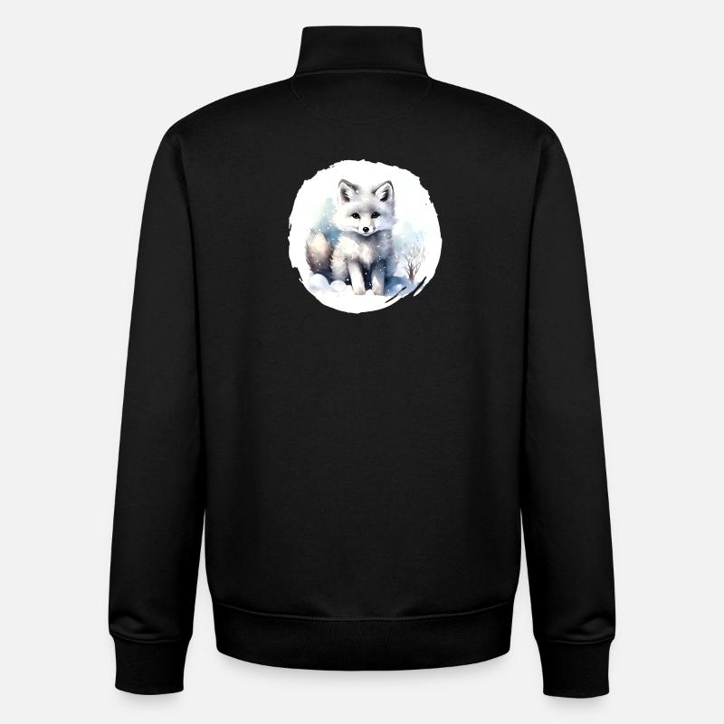 Aquarelle de renard arctique - Sweat zippé unisexe en coton bio Stanley/Stella - noir