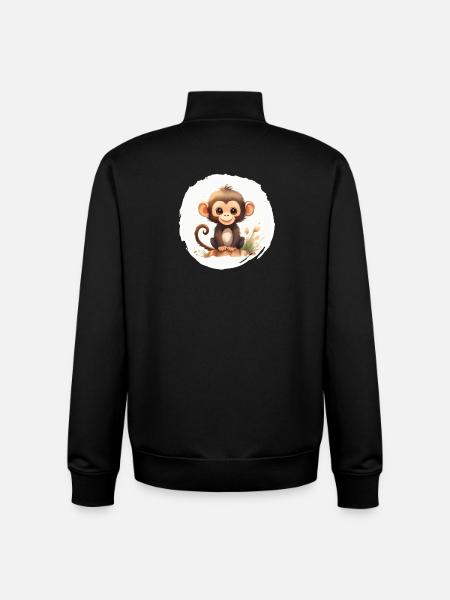 Aquarelle de singe - Sweat zippé unisexe en coton bio Stanley/Stella - noir