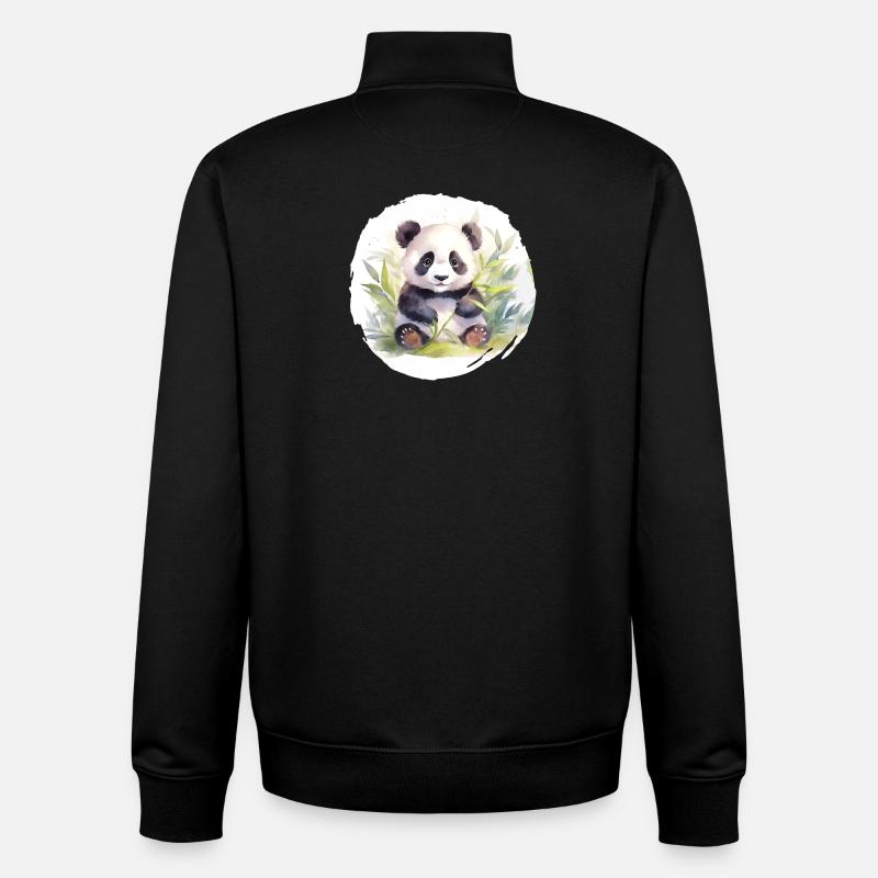 Aquarelle Panda Ours - Sweat zippé unisexe en coton bio Stanley/Stella - noir