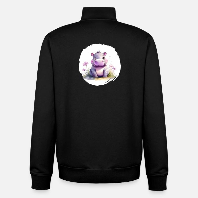 Aquarelle Hippopotame - Sweat zippé unisexe en coton bio Stanley/Stella - noir