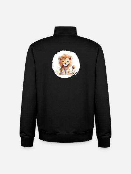 Aquarelle Lion - Sweat zippé unisexe en coton bio Stanley/Stella - noir