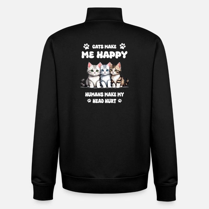 Cats make me happy... - Unisex Organic Zip Sweatshirt by Stanley/Stella - black