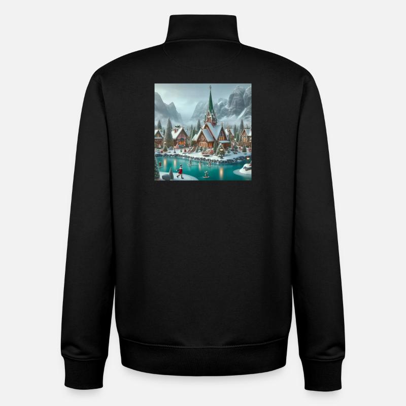 Village Scandinave Noël - Sweat zippé unisexe en coton bio Stanley/Stella - noir