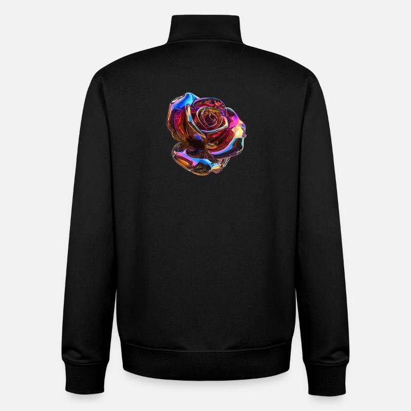 Rose arc-en-ciel irisée - Sweat zippé unisexe en coton bio Stanley/Stella - noir