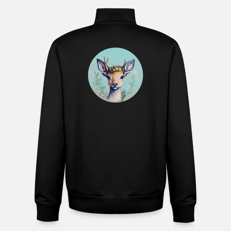 Niedlicher Hirsch mit Blumenkrone - Unisex Organic Zip Sweatshirt von Stanley/Stella - Schwarz