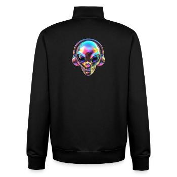 Chromatischer Alien-Kopf mit Kopfhörern - Unisex Organic Zip Sweatshirt von Stanley/Stella - Schwarz - Hinten - AI Model Male 185 light (185cm)