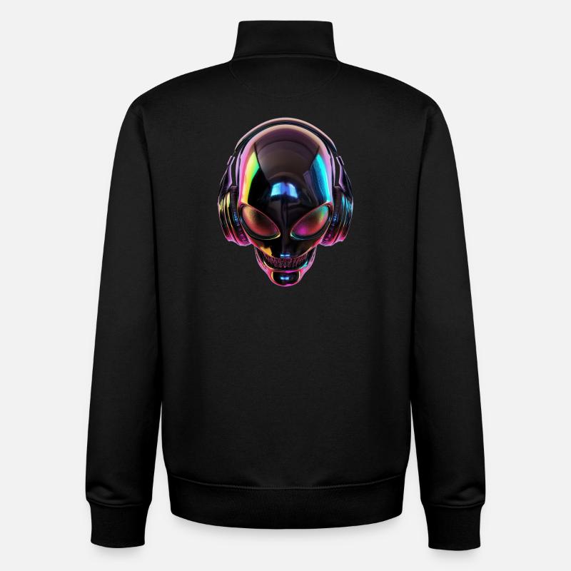 Tête extraterrestre noire avec écouteurs - Sweat zippé unisexe en coton bio Stanley/Stella - noir