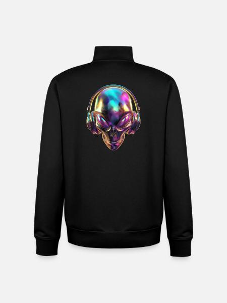 Chromatic Alien Head with Headphones - Unisex Organic Zip Sweatshirt by Stanley/Stella - black