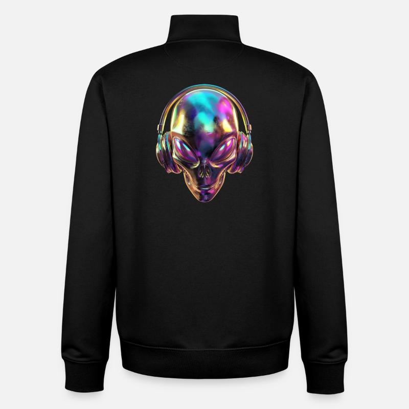 Chromatischer Alien-Kopf mit Kopfhörern - Unisex Organic Zip Sweatshirt von Stanley/Stella - Schwarz