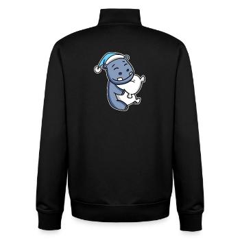 Hippopotame avec oreiller et bonnet somnolent - Sweat zippé unisexe en coton bio Stanley/Stella - noir - Dos - AI Model Male 185 light (185cm)