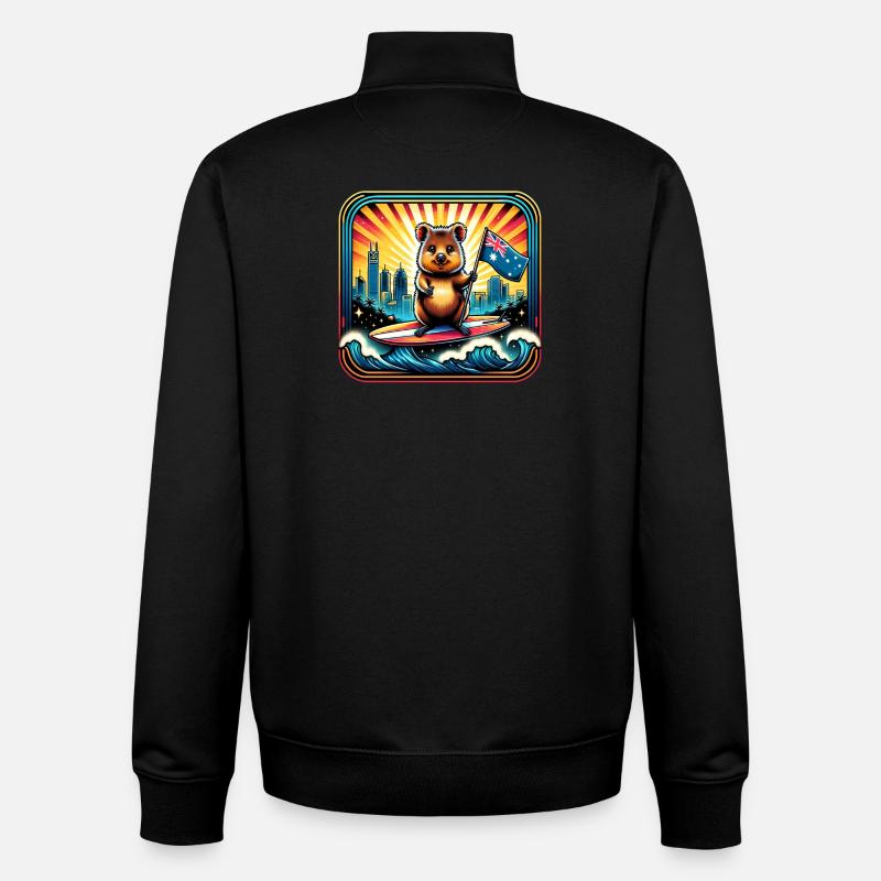 Design de surf australien Quokka - Sweat zippé unisexe en coton bio Stanley/Stella - noir