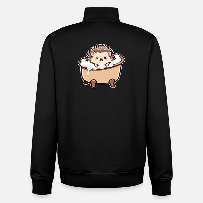 Hérisson mignon dans la baignoire - Sweat zippé unisexe en coton bio Stanley/Stella - noir