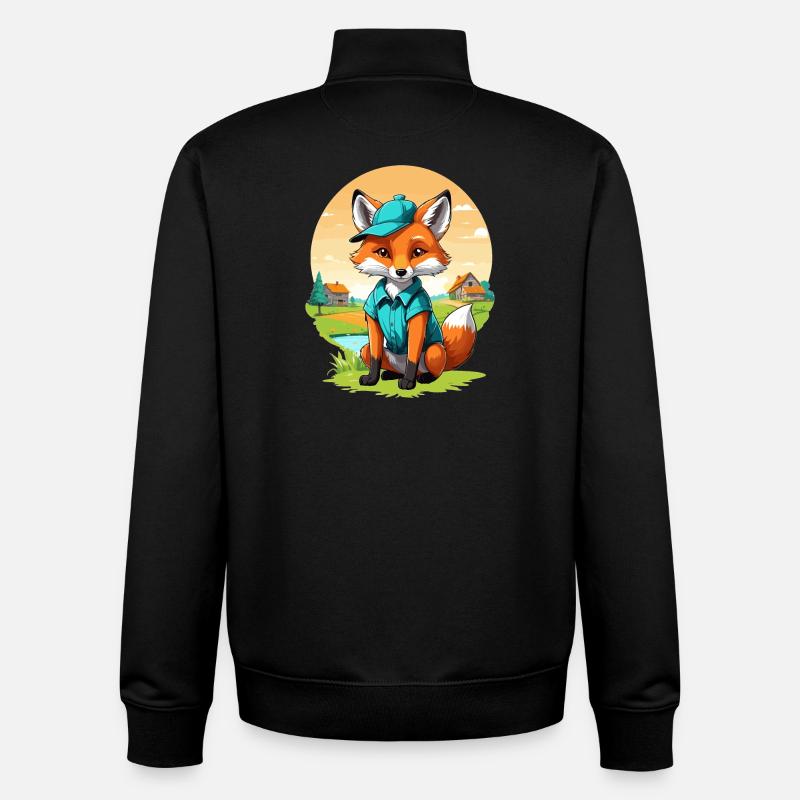 Fox with cap - Unisex Organic Zip Sweatshirt by Stanley/Stella - black