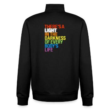 Il y a une lumière / Es gibt ein Licht à Dunkeln - Sweat zippé unisexe en coton bio Stanley/Stella - noir - Dos - AI Model Male 185 light (185cm)