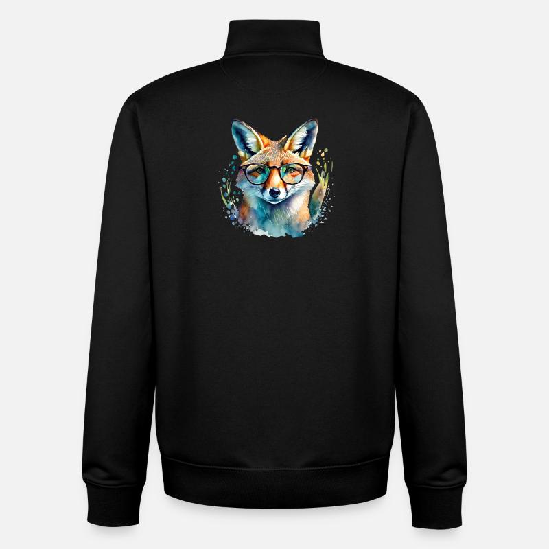 Fox with glasses - Unisex Organic Zip Sweatshirt by Stanley/Stella - black