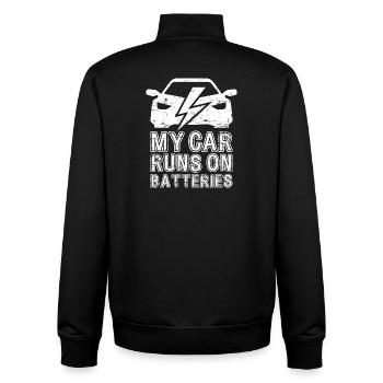 My Car Runs On Batteries eCar Electric Car - Unisex Organic Zip Sweatshirt by Stanley/Stella - black - Back - AI Model Male 185 light (185cm)